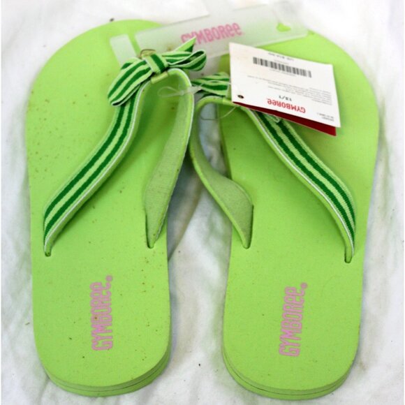 2006 Gymboree Tutti Fruity Flip Flips sz 13/1 Summer Green Stripes Bow Pool Beac - Picture 3 of 8